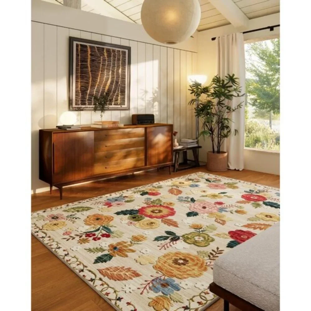 New 5x7 Machine Washable Area Rug, Vintage Floral Soft Non-Slip Bedroom Mat